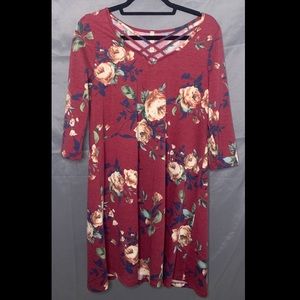 Red dress with flowers on it. From Gilli. Size M.